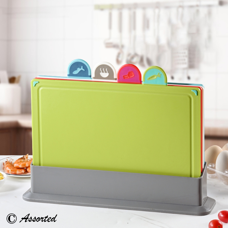 4-Piece Colour-Coded Plastic Cutting Board Set with Storage Case