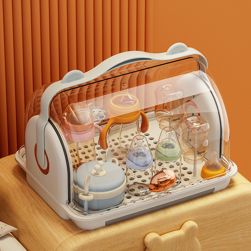 Baby Desktop Storage Box With Lid Dustproof Bottle Drain - Temu