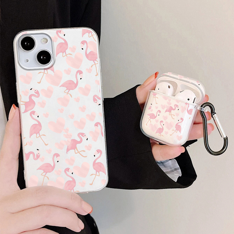 

1pc Earphone Case For Airpods & 1pc Phone Case With Pink Flamingos Graphic For 11 14 13 12 Pro Max Xr Xs 7 8 Plus