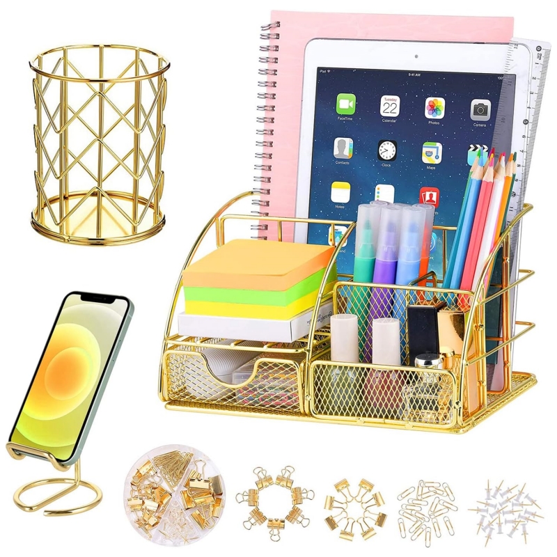Gold Desk Accessories, Desk Organizers and Accessories Cute Office Supplies  for Women Desk