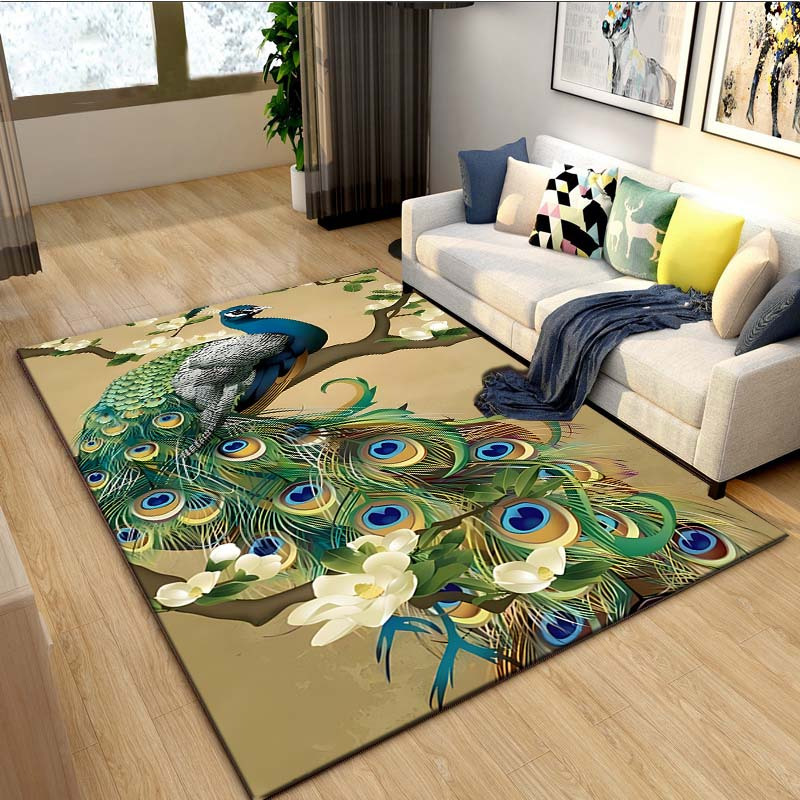 alfombras Salon Baratas Alfombra Azul, Patrón De Pavo Real El