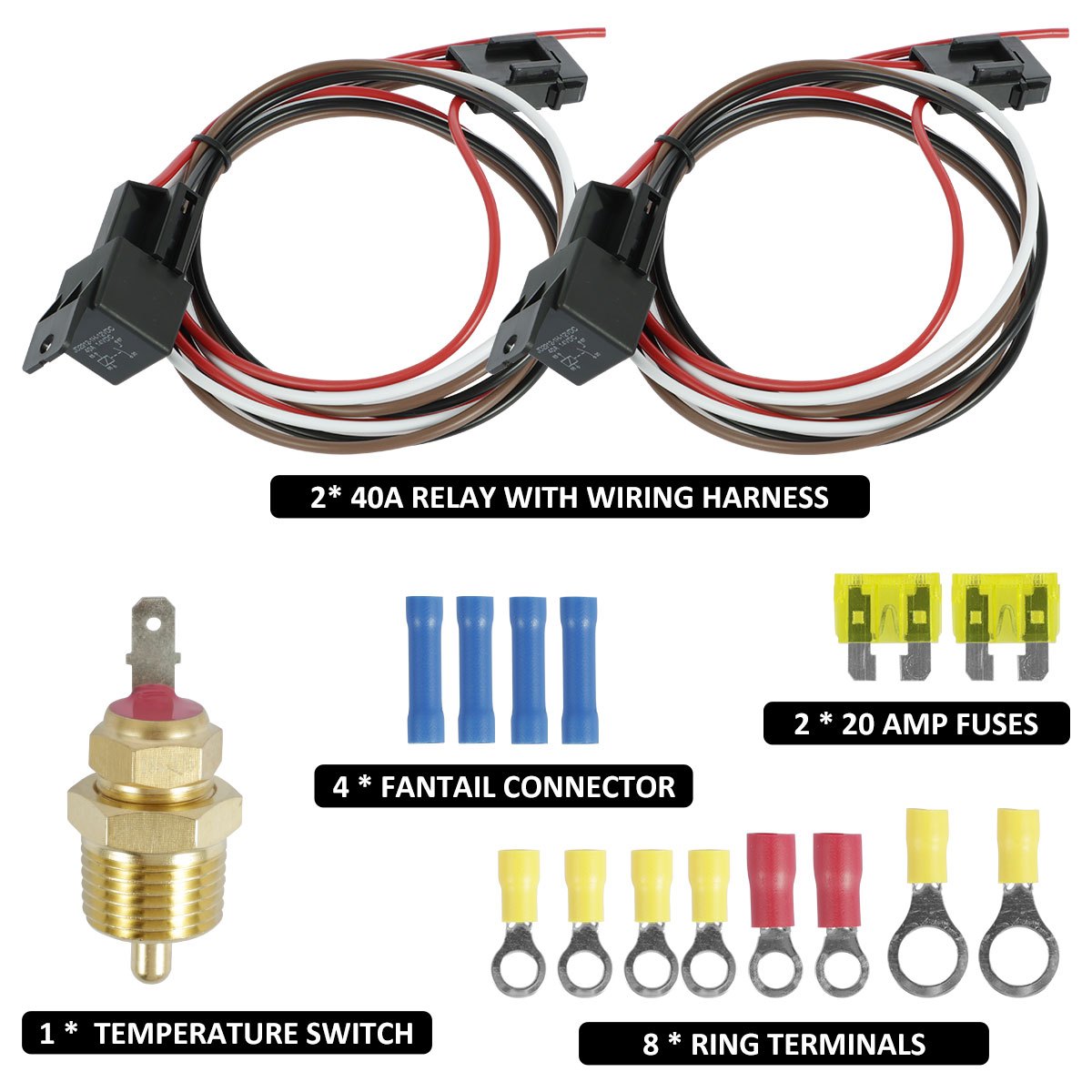 Dual Electric Fan Relay Kit With Thermostatic Sensor Switch Safe Radiator  Electric Fan Thermostat Set Premium 40a Relay Kit Cooling Fan Wiring Set  Temu Bahrain