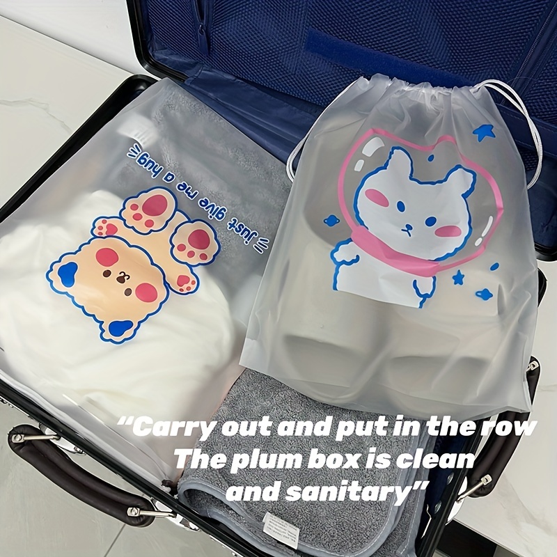 Travel Plastic Drawstring Bag, Transparent Cartoon Print Waterproof Storage  Bag, Clothes Bag - Temu