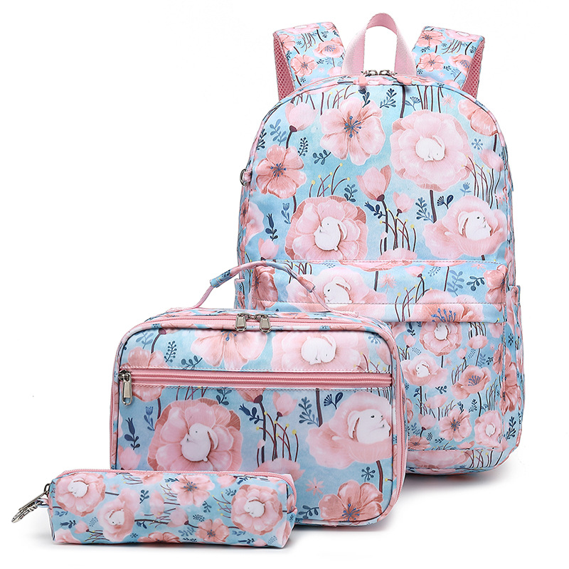 3PCS School Backpack for Girls, Kids Bookbags Set Primary Girls Students (Daypack + Lunch Bag + Pencil Case)(Pink)
