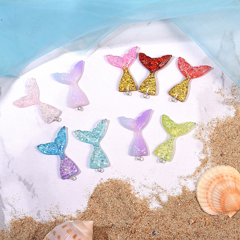 Shiny Mermaid Tail Resin Charms Pendants Flat Back Resin - Temu