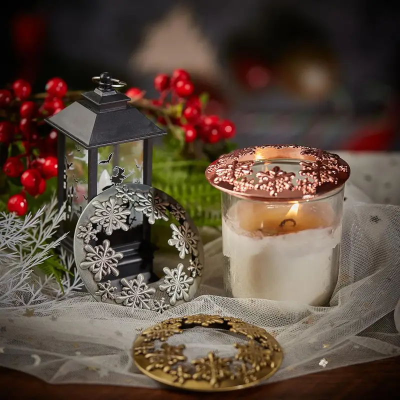 1Set/3pcs Candle Toppers Jar Snowflake Candle Accessories Shades Candle  Cover Lids Shades Sleeves For Christmas Jar Candles Antique Bronze Silver &  Ro
