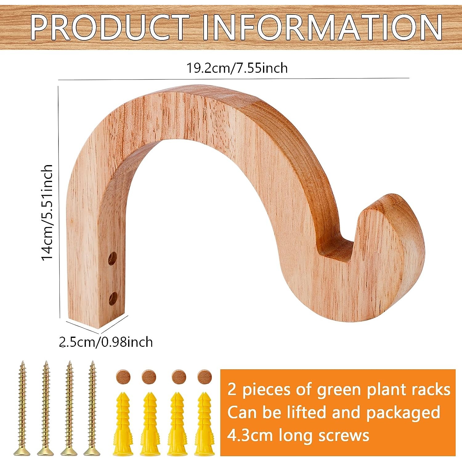 Wooden Wall Hooks, Plant Hangers Indoor, 8-Inch Wall Mounted