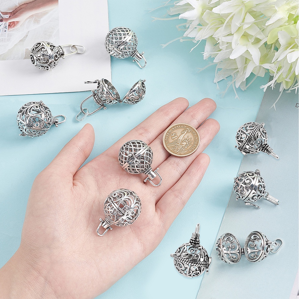 1 Bag/10pcs Cage Charms Brass Locket Charms Chime Ball Bulk Antique Bronze Cage Charm for Jewelry, Jewels Making Charm Hollow Perfume Diffuser