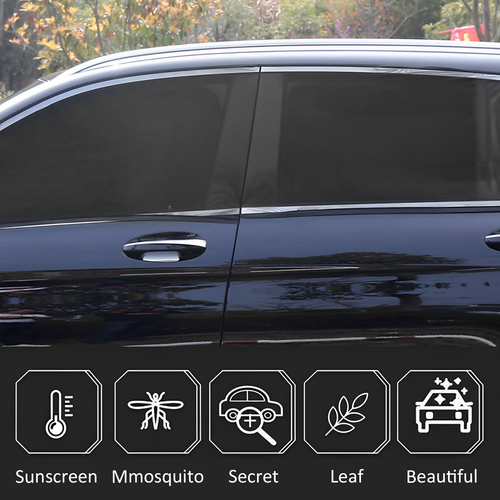 Pare-soleil en maille noire pour voiture, 2 pièces, Protection UV, rideau  de voiture, fenêtre latérale