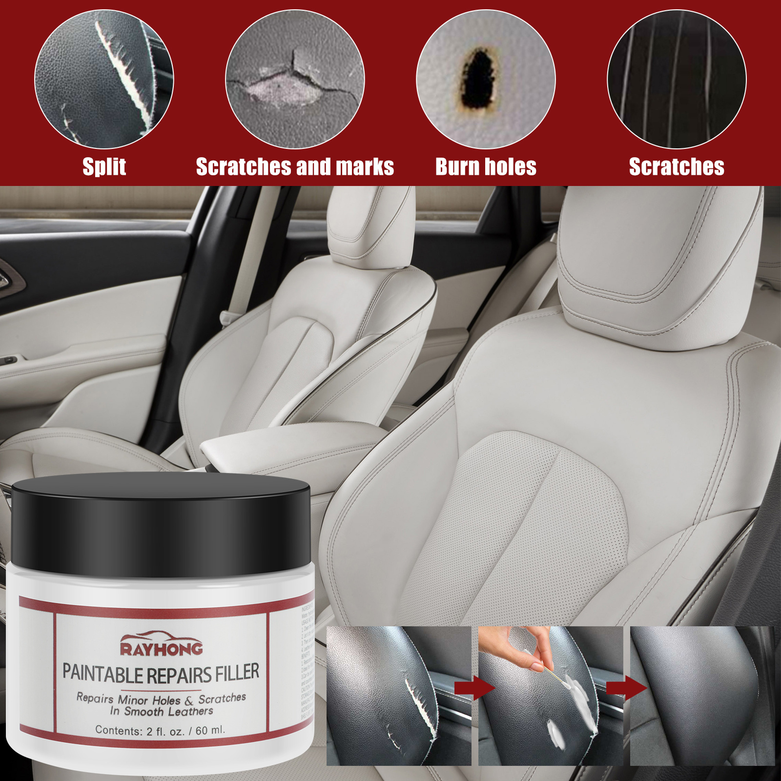SEAT Leather Repair Kit for tears holes scuffs and colour dye damage
