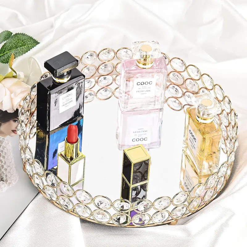 Golden Perfume Trays For Dresser, Round Mirrored Tray Glass Bathroom Vanity  Tray, Jewelry Trinket Tray Vanity Cosmetic Organizer Tray Home Decor Tray,  Birthday Gift For Women And Girls - Temu