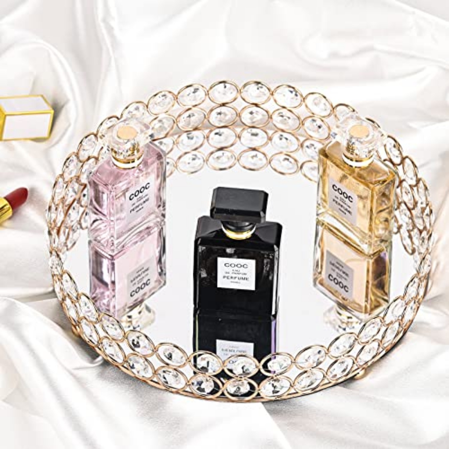 Golden Perfume Trays For Dresser, Round Mirrored Tray Glass Bathroom Vanity  Tray, Jewelry Trinket Tray Vanity Cosmetic Organizer Tray Home Decor Tray,  Birthday Gift For Women And Girls - Temu