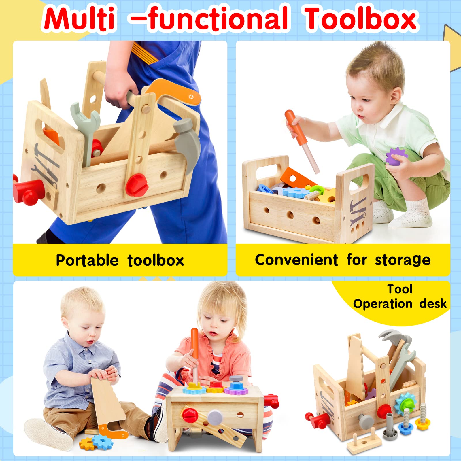 Juego de herramientas de madera para niños de 2, 3, 4, 5 años, 29 piezas,  juguetes educativos STEM para niños pequeños, juguetes Montessori para  niños