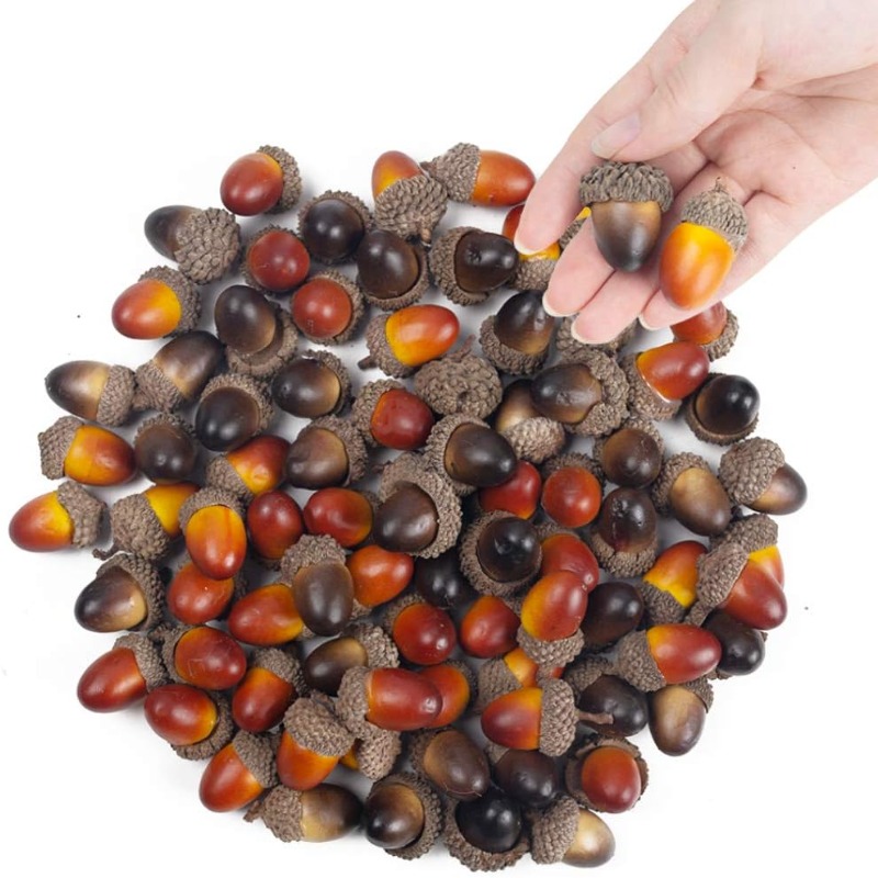 Syhood 300 Pieces Artificial Acorn Decor Fake Nutty Craft Acorns Acorn with  Natural Acorn Cap Fruit Props Simulation Mini Acorns for Fall Home Kitchen