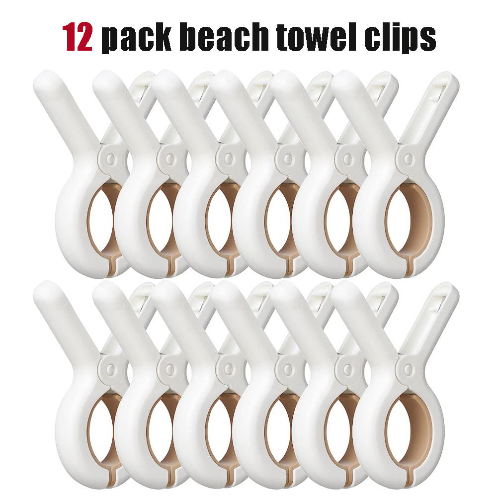 

12pcs Large Beach Towel Clips, Plastic Quilt Drying Clamp With Strong Anti-rust Springs, Heavy Duty Beach Chair Clips, Laundry Clip To Keep Your Towel, Clothes, Blankets To Dry