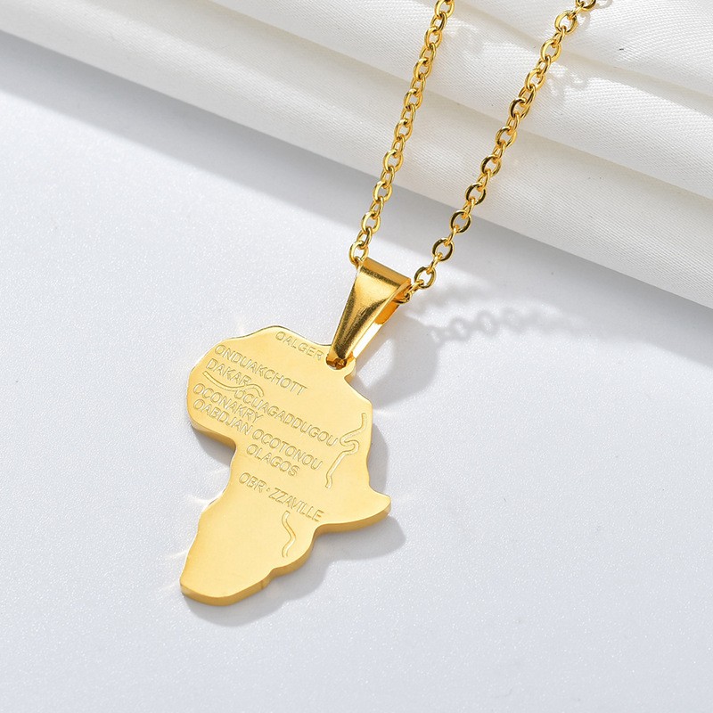  24K Gold Plated African Map Pendant Necklace Jewelry