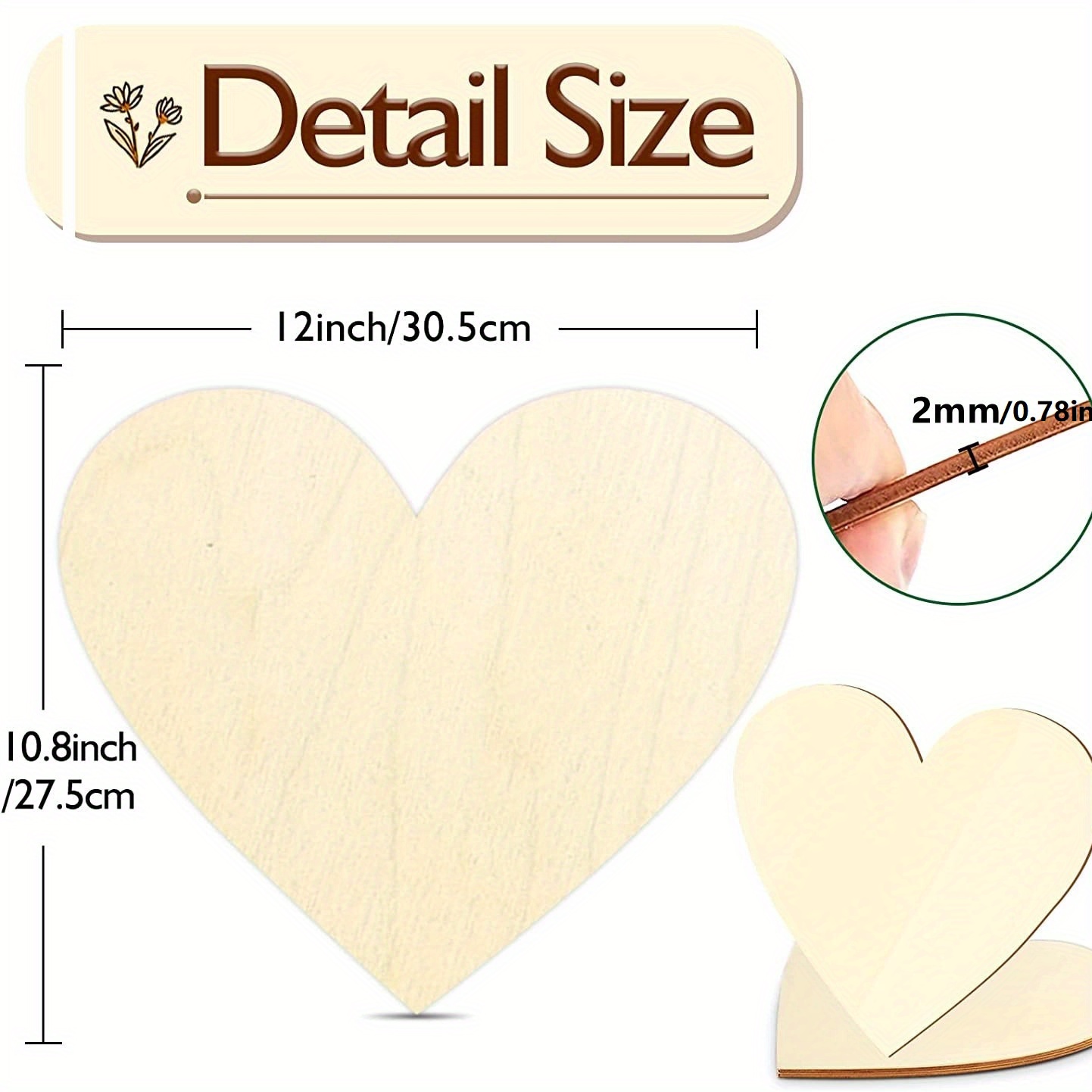 60 Pieces Large Wooden Hearts with Holes 3.15inch Wood Heart Ornaments  Wooden
