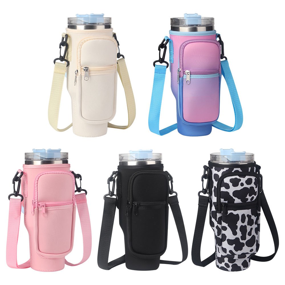  New Water Bottle Carrier Bag for stanley Quencher Tumbler 40OZ,  Cup Accessories Bottle Holder Bag with Phone Pocket, Adjustable Shoulder  Strap for Camping Hiking (Gradient Purple/Cow Print) : Sports & Outdoors