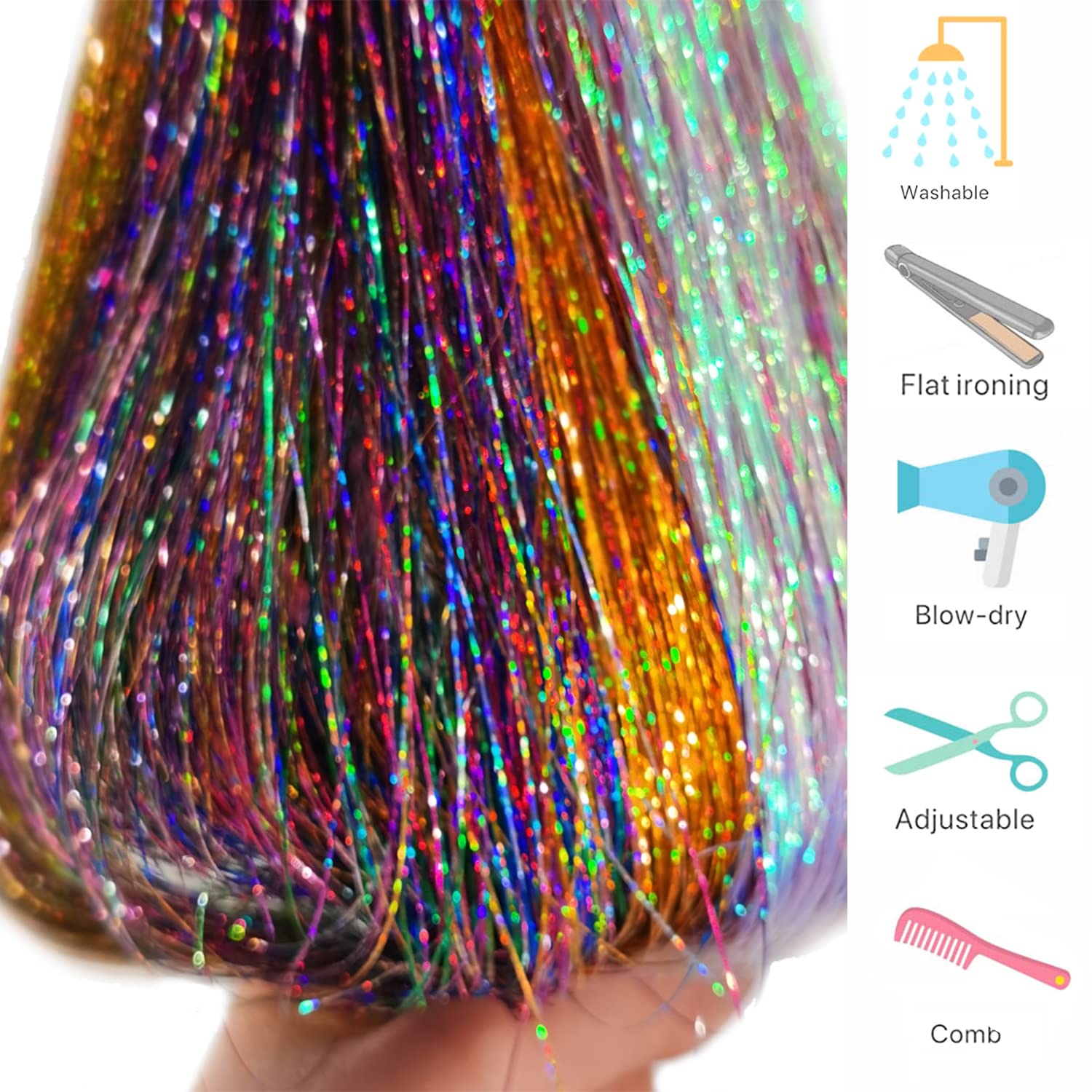  Hair Tinsel Strands Kit,12 Colors 2400 Strands Tinser