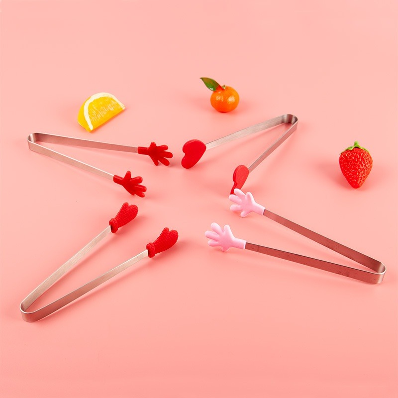 Creative Small Palm Heart Silicone Food Tongs Ice Candy Kitchen Stainless  Steel Non-slip Mini Tongs