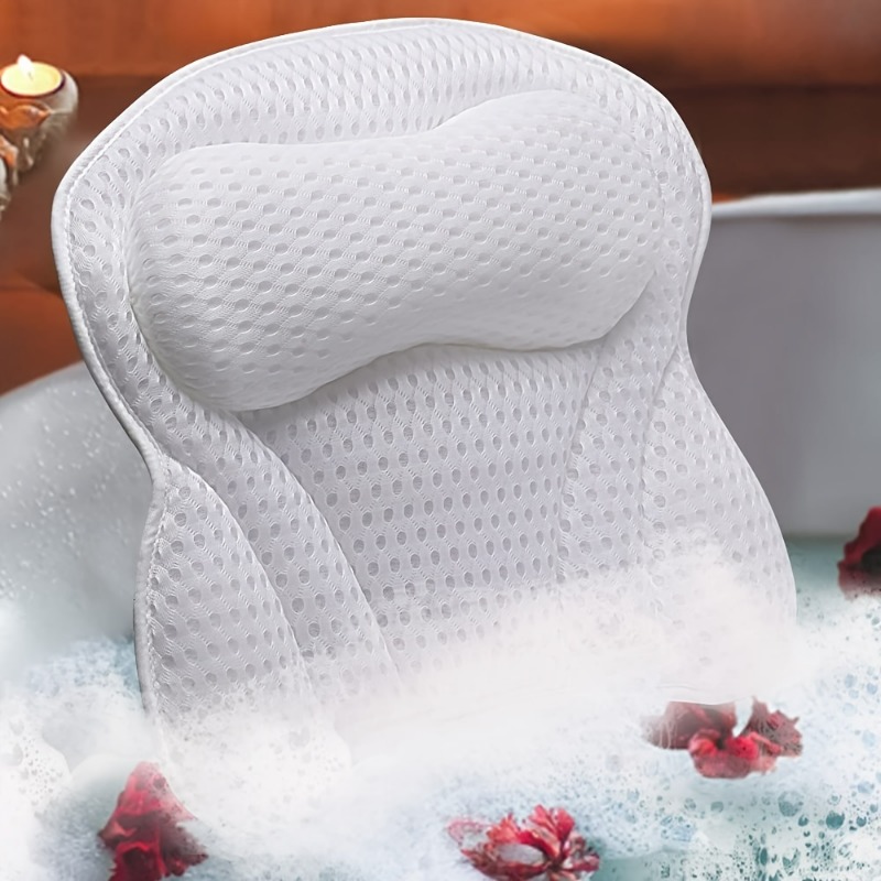 1pc 3D Mesh Spa Bathtub Headrest Pillow, With 6 Suction Cups, Non-Slip Cushion  Bath Tub Spa Pillow For Neck Back Household Bathroom