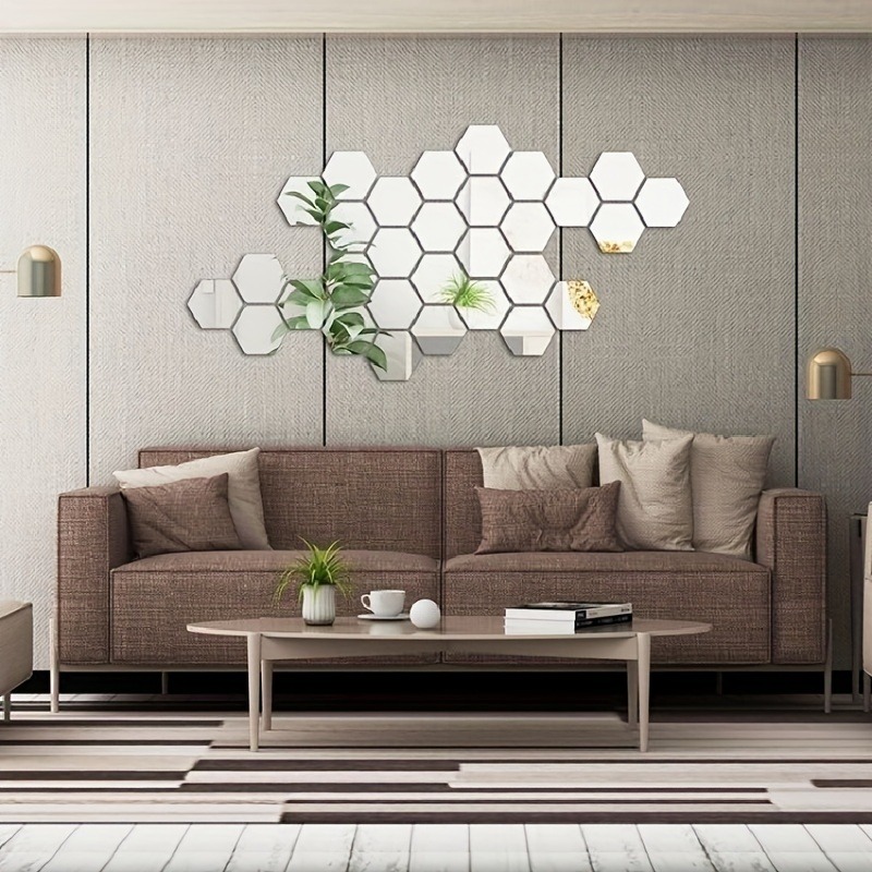 12pcs 3D Hexagon Mirror Wall Stickers Self-adhesive Acrylic Home Decor