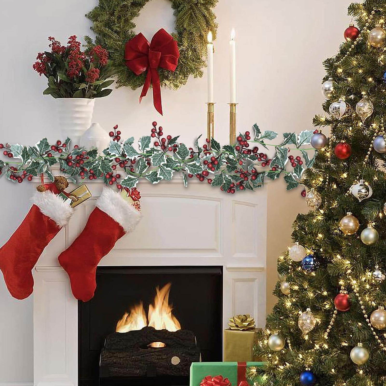 Holiday Garland-red Berry Garland-holiday Mantel Decor-christmas