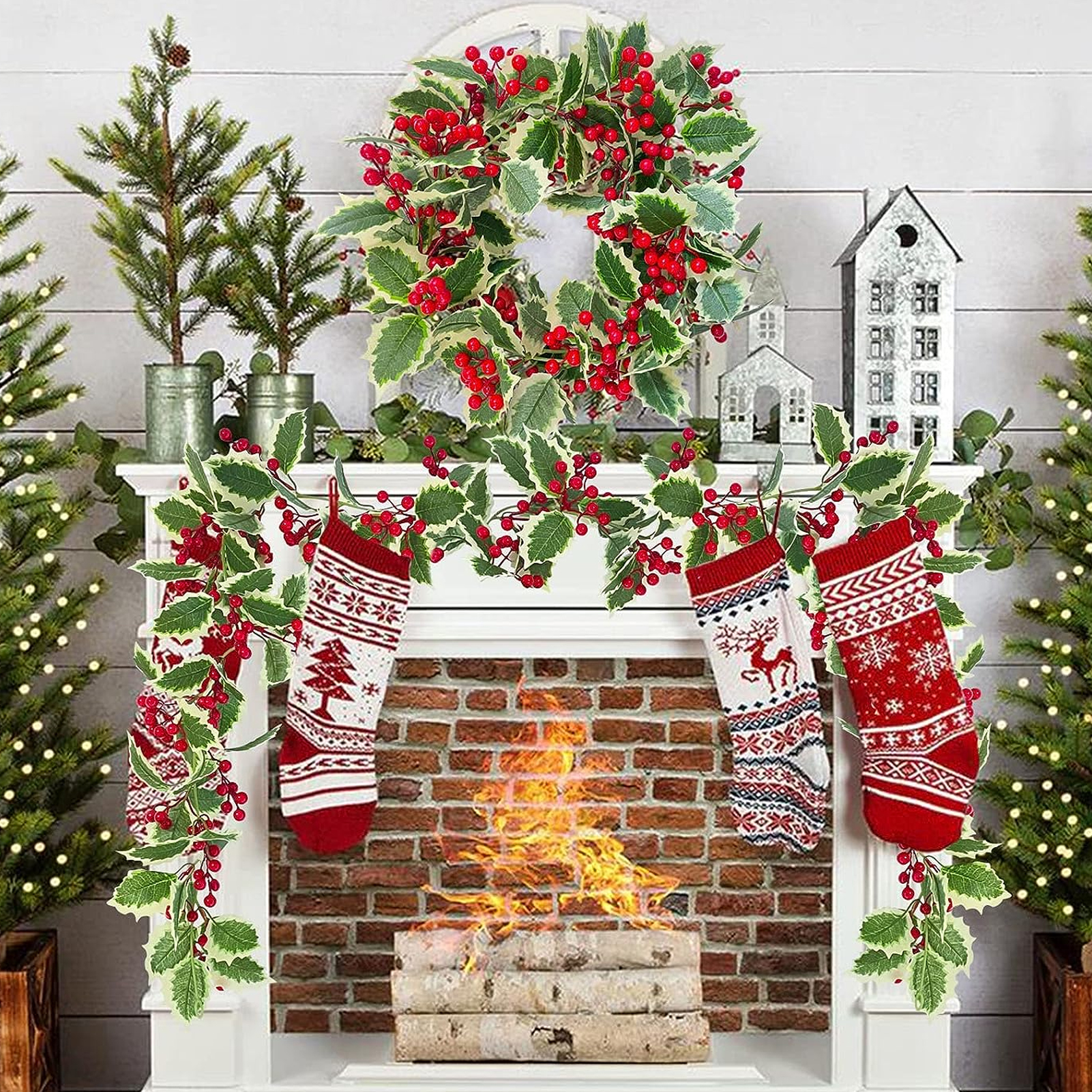 Artificial Faux Garland Christmas Berry Plants Home Holiday - Temu
