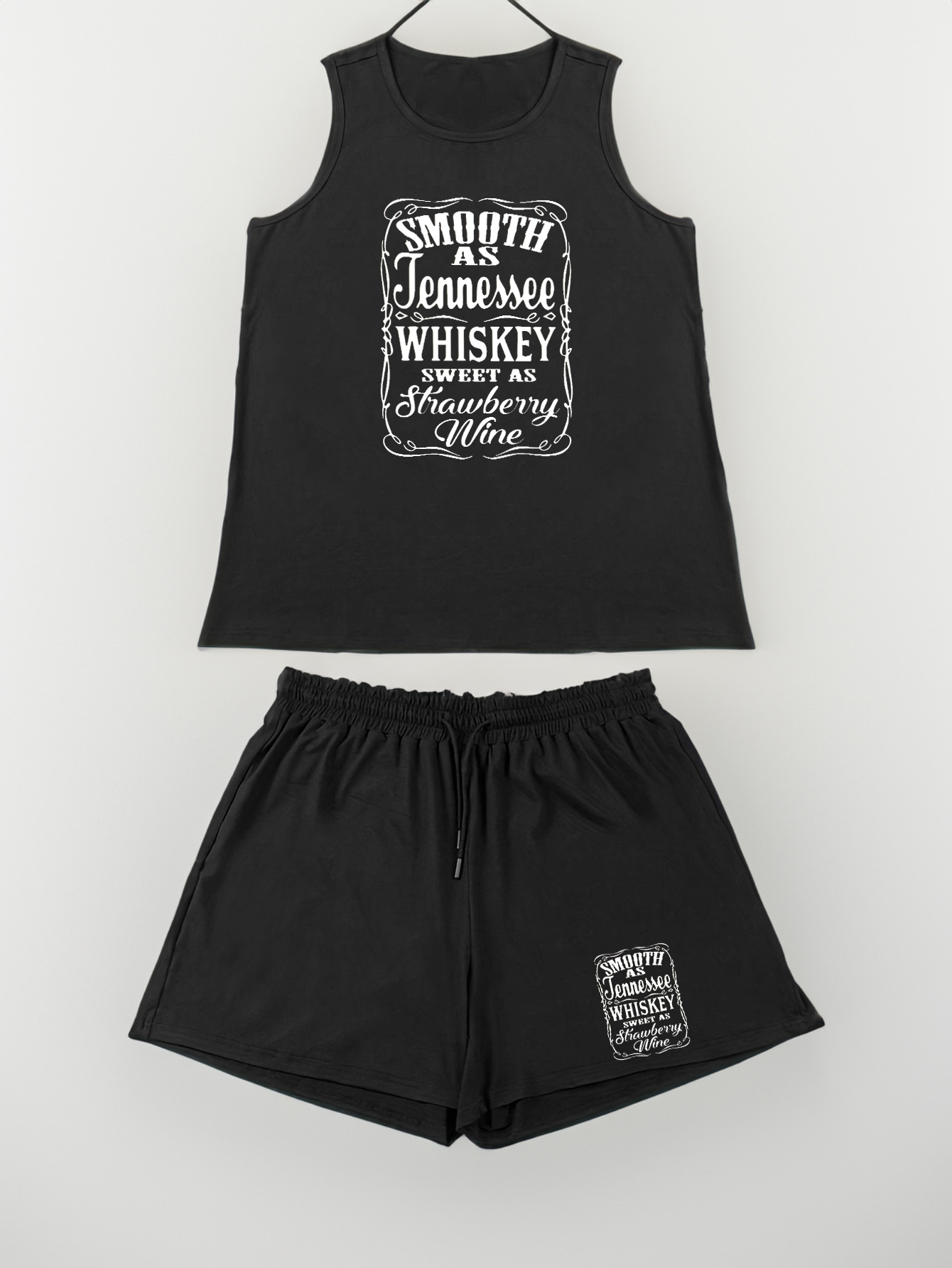 Women's Plus Size Letter Print Tank Top & Shorts Pajama Set