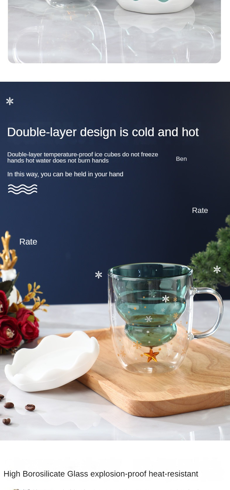 Double Glass Christmas Wishing Cup Cold Resistant Heat Resisting