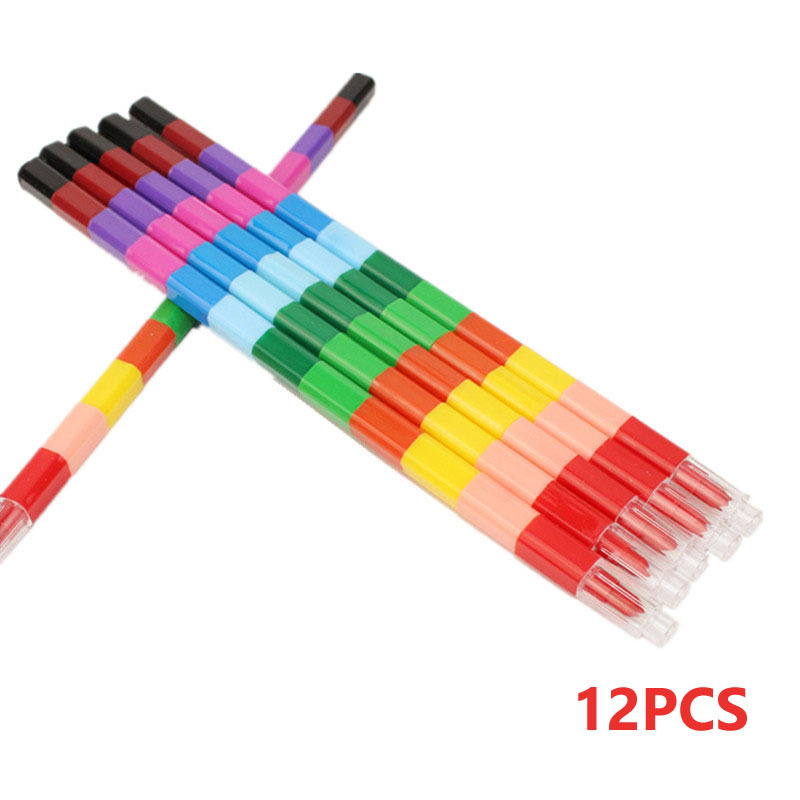 Rainbow Pencils Stackable Crayons Creative Rainbow Colored Pencils For Kids  12-Color Stacking Pen Favor For School Kids Gift