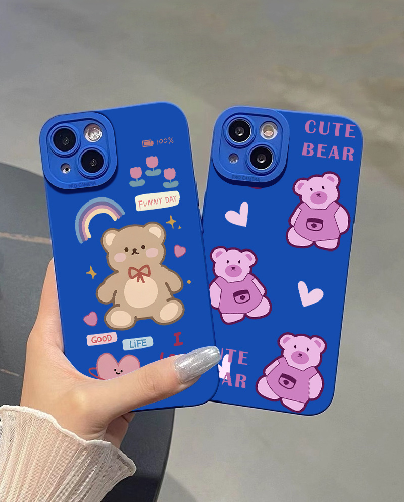 Cute Bear Graphic Silicone Phone Case Iphone 11 14 13 12 Pro Temu