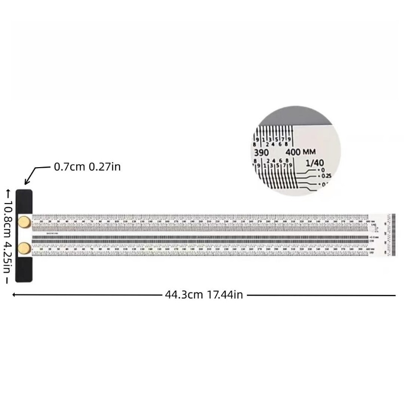 180-400mm High-precision Scale Ruler T-type Hole Ruler Stainless