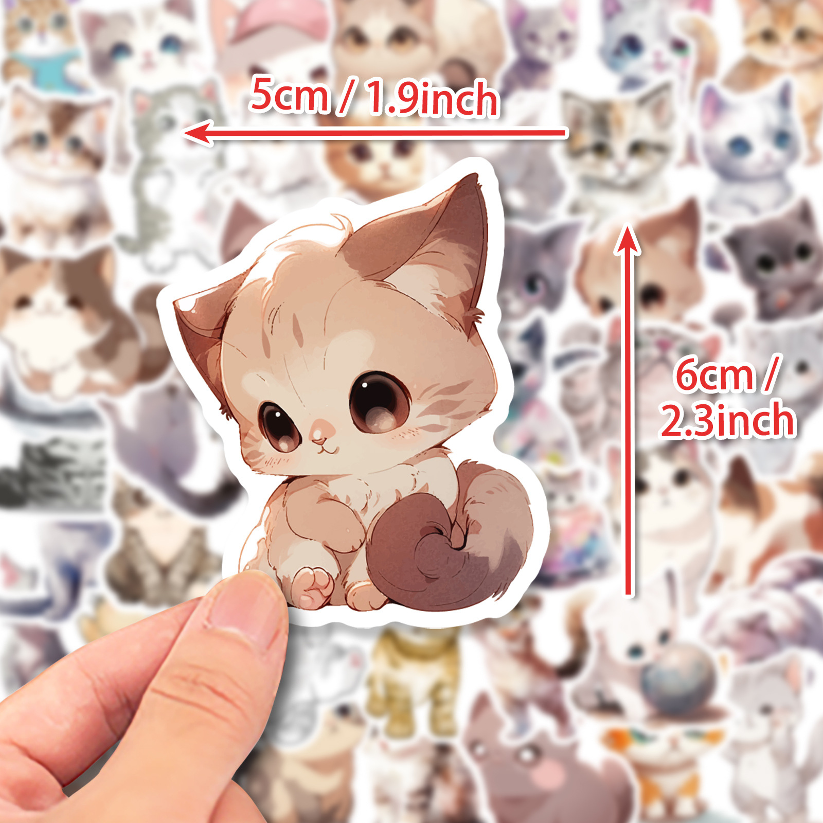 10/50pcs Kawaii Painting Watercolor Cat Stickers Pack for Kids