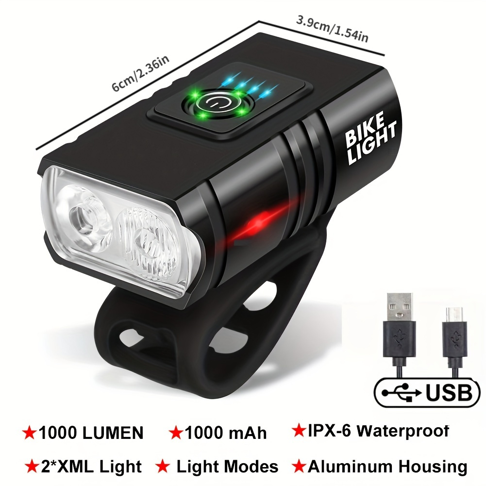 Luz LED Para Bicicleta, Lámpara Frontal Para Bicicleta De Montaña Y  Carretera, Recargable Por USB, 1000LM, Con Pantalla De Alimentación, Equipo  De Lin