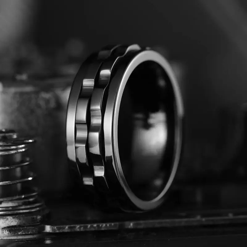 fashion punk rotating fidget ring stainless steel chain spinner rings for biker party jewelry Product details 4