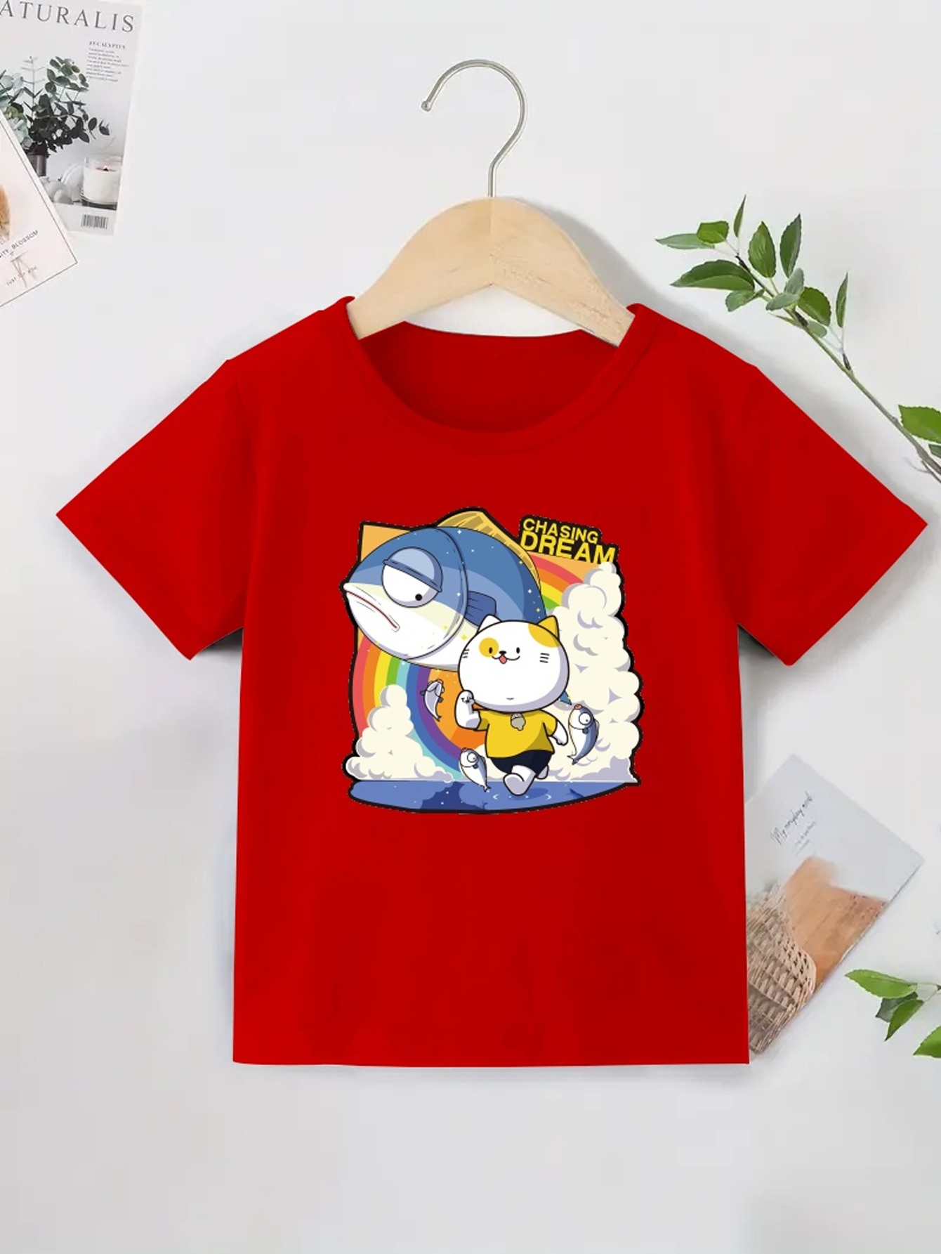 Cartoon Cat Fish Print T Shirt Tees Kids Boys Casual Short - Temu  Philippines