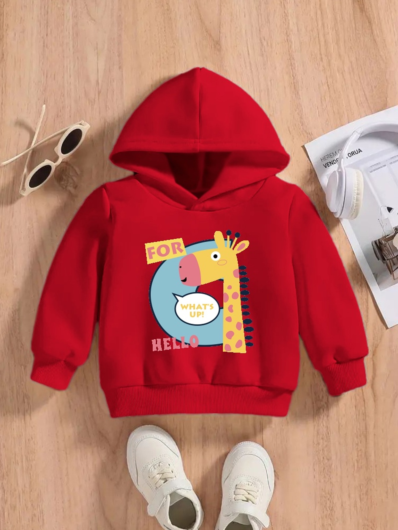 Cartoon Giraffe Print Boys Casual Pullover Long Sleeve - Temu Australia