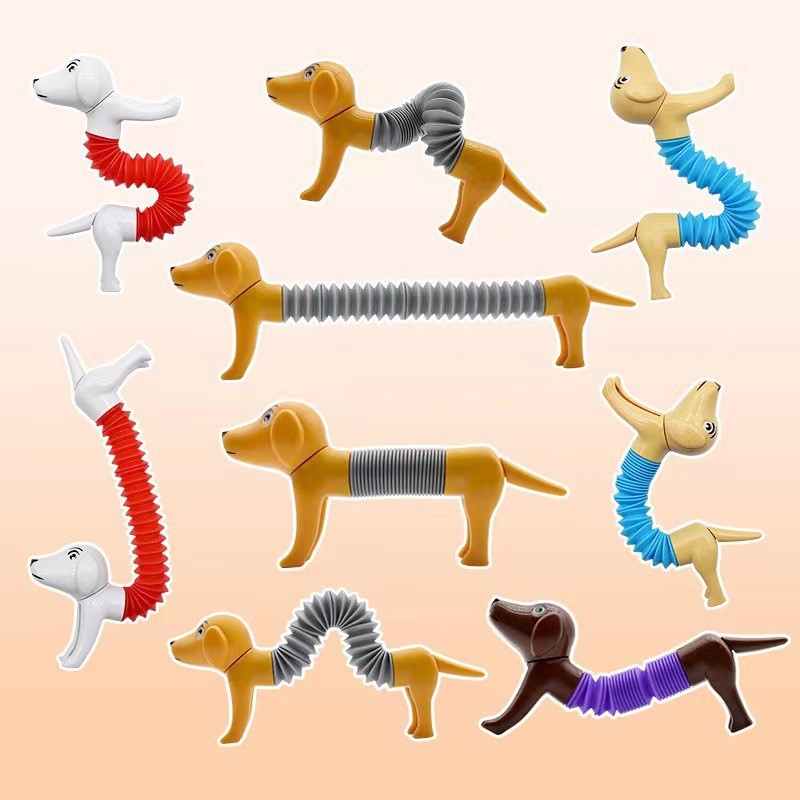 Novel Spring Dog Pop Tubes Sensory Toy Stress Relieve Bellows Toys