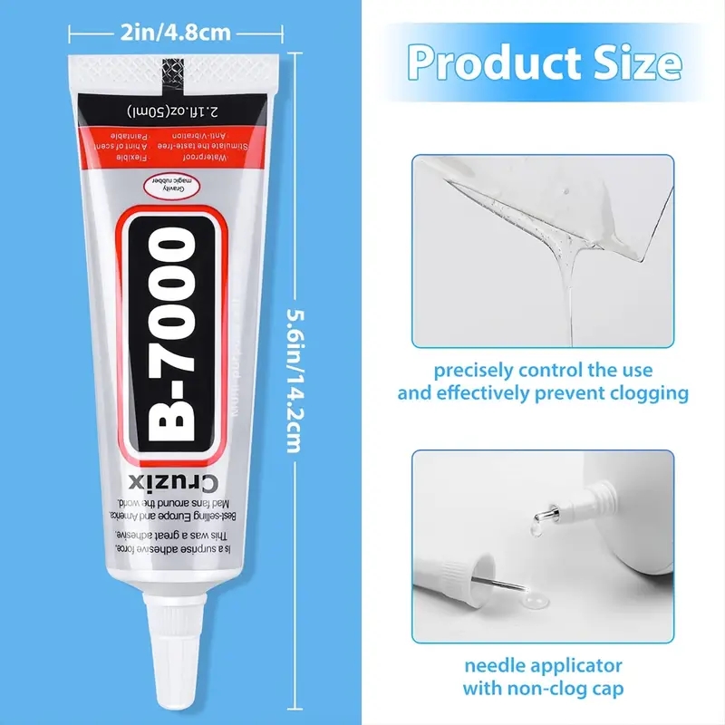 110ml 3.7 Fl.oz Clear E7000 Glue For Fabric Clothing DIY Diamond Crystal  Jewelry Leather Shoes With Precision Applicator Tip