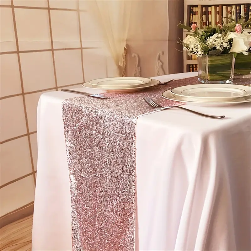 Rose Gold Sequin Table Runner Weddings Birthdays Christmas - Temu