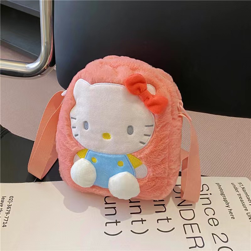 New Sanrio Hello Kitty Kawaii Plush Backpack Stuffed Animals Dolls Toys Plushie  Bag Anime Cartoon Kt Shoulder Backpacks Bags