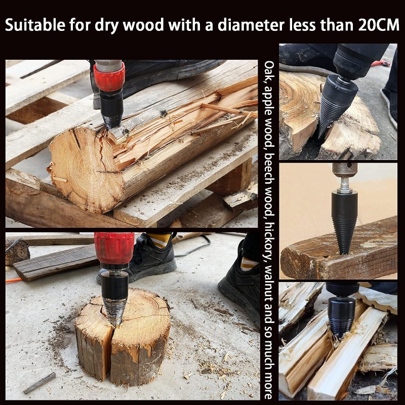 Divisor de troncos de leña, 3 piezas de broca removibles, puntas de troncos  para madera de leña, brocas eléctricas resistentes, atornillador de cono