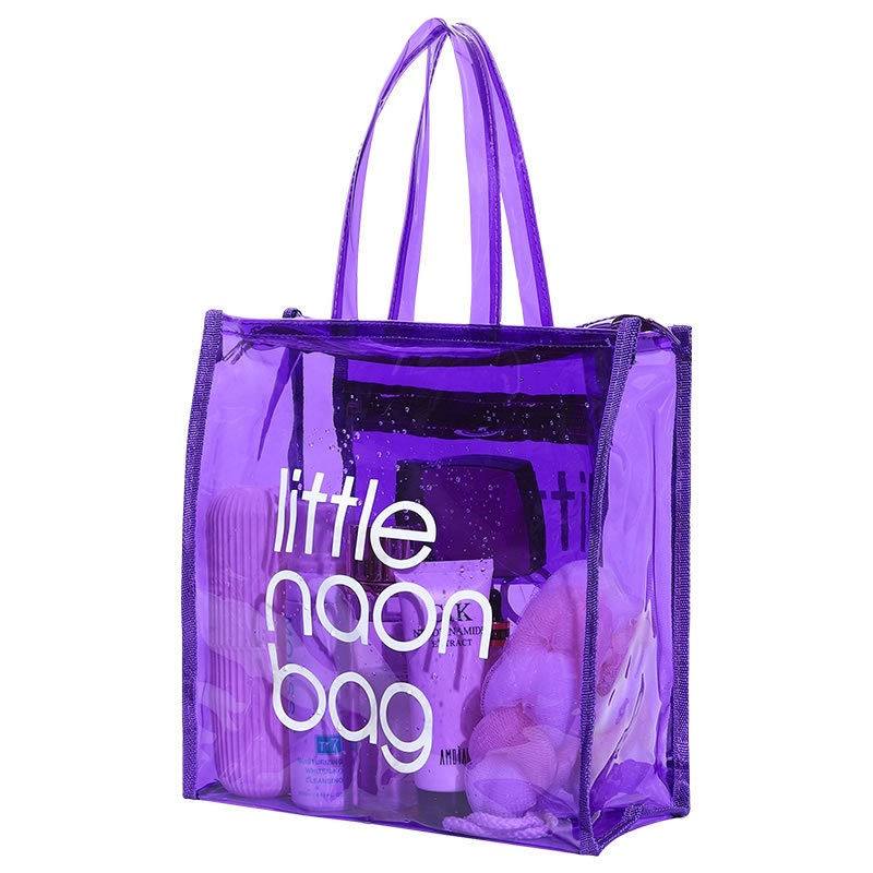 Purple Clear Jelly Tote Bag Zip Transparent Large Tote Purse for Beach