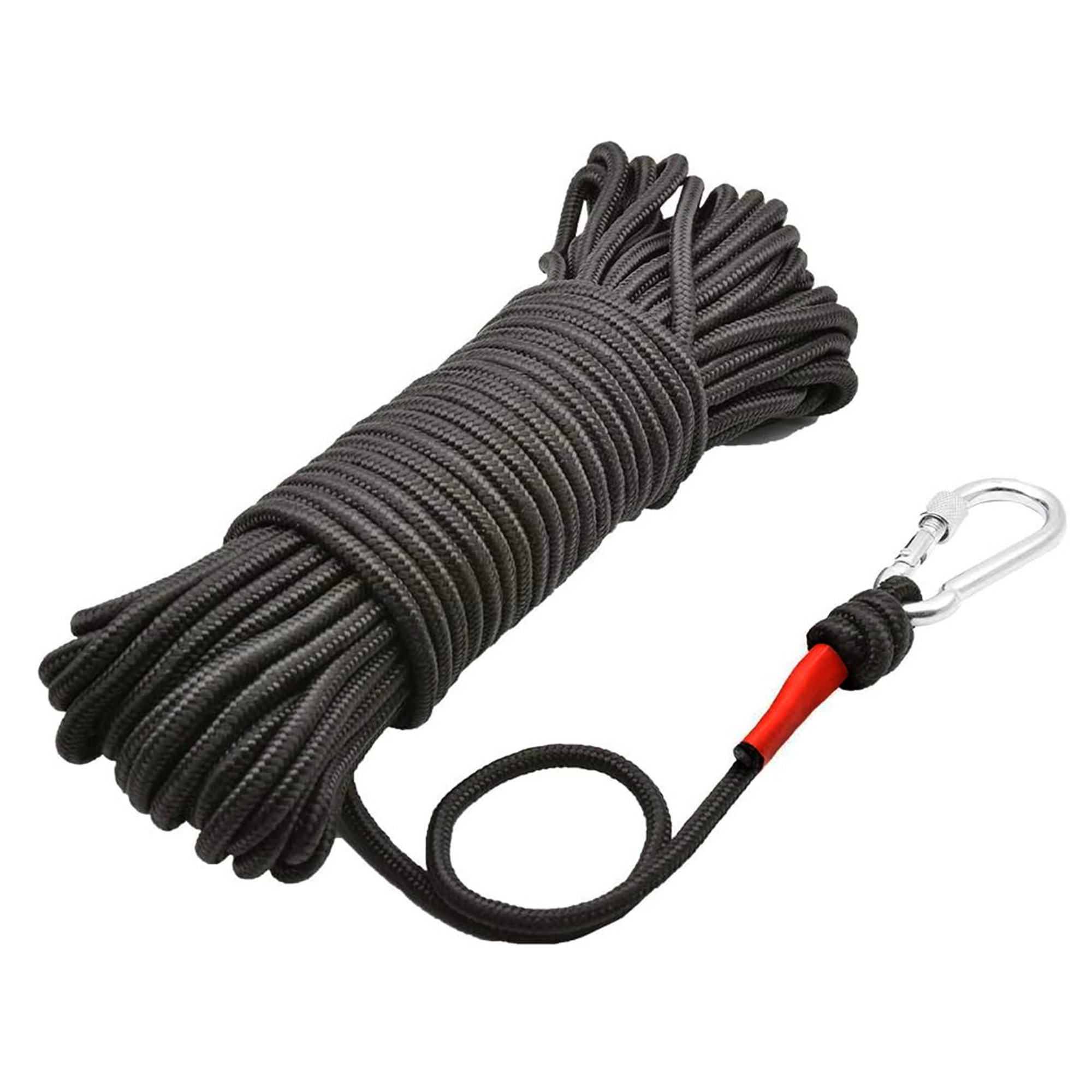 

Black Carabiner Braided Rope, Nylon Rope Mooring Line Magnet Fishing Rope, Suitable For Parking Inflatable Boats, Fixing Ropes, Clotheslines, Anchors, Towing Ropes