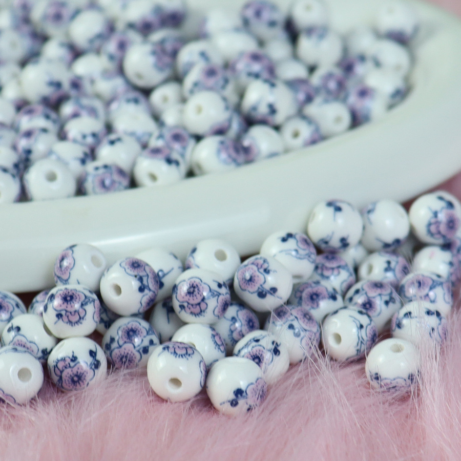 Ceramic Beads, Porcelain Beads, Clay Beads, Floral Beads, Flower Beads,  Oriental Beads, 12mm Beads, Large Beads, Ceramic 12mm, Painted Beads 