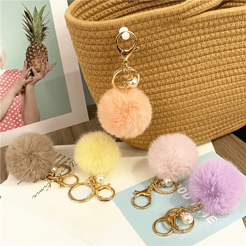 1pc Knitted Rainbow Pom Pom Decor Keychain Cute Fluffy Keyring Customizable  Bag Accessory Phone Pendant Car Ornament, Check Out Today's Deals Now