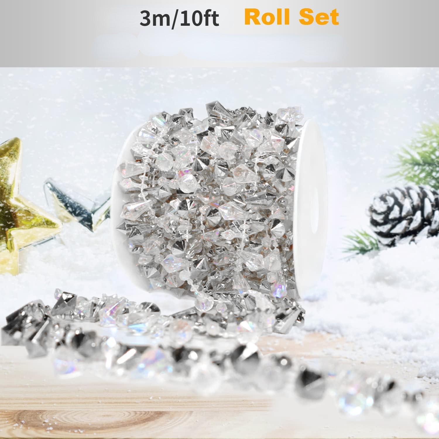  Geetery 100 Feet 3 Rolls Christmas Tree Crystal Beads