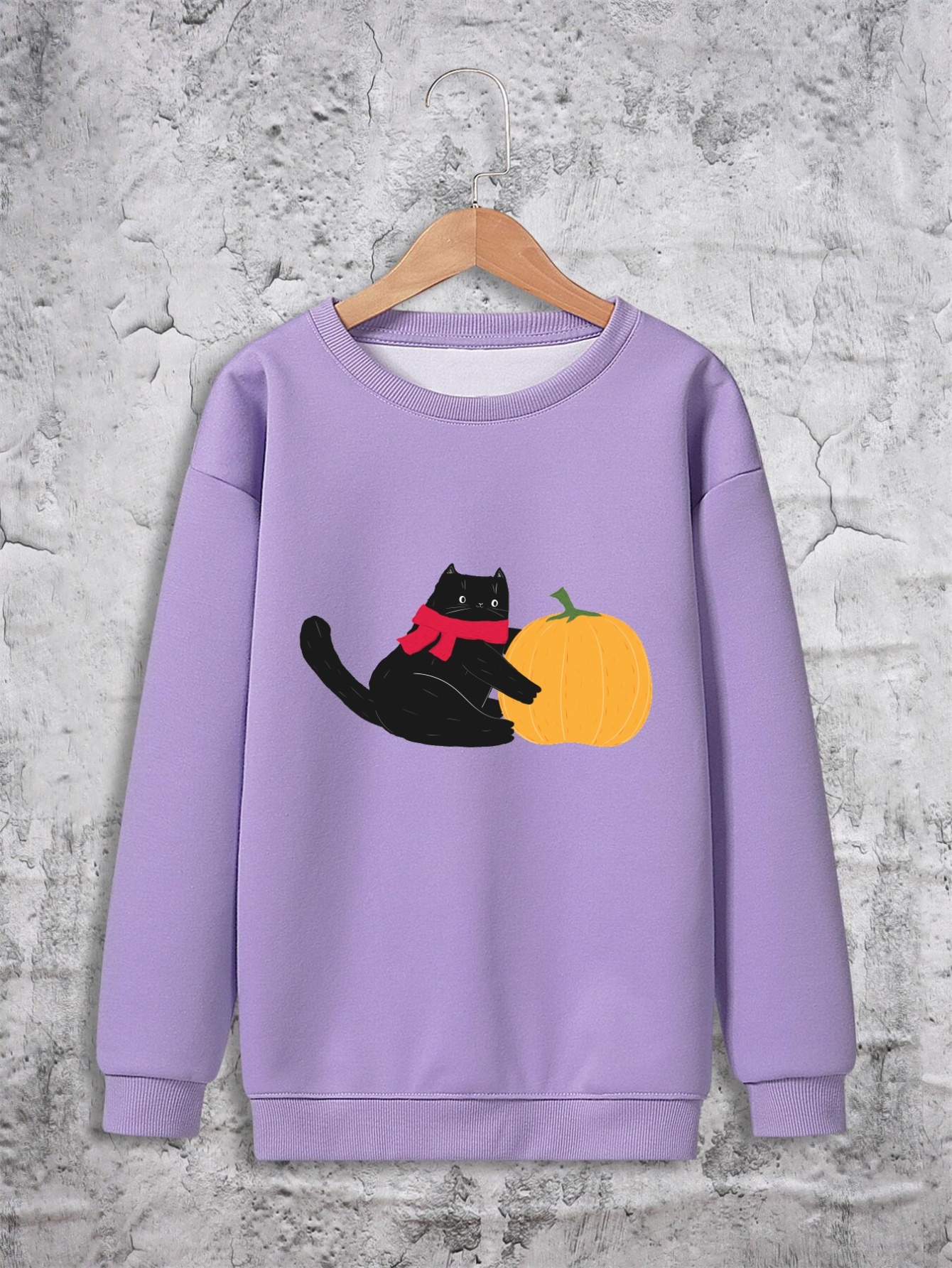 Cat & Pumpkin Graphic Halloween Girls' Tops, For Party Casual