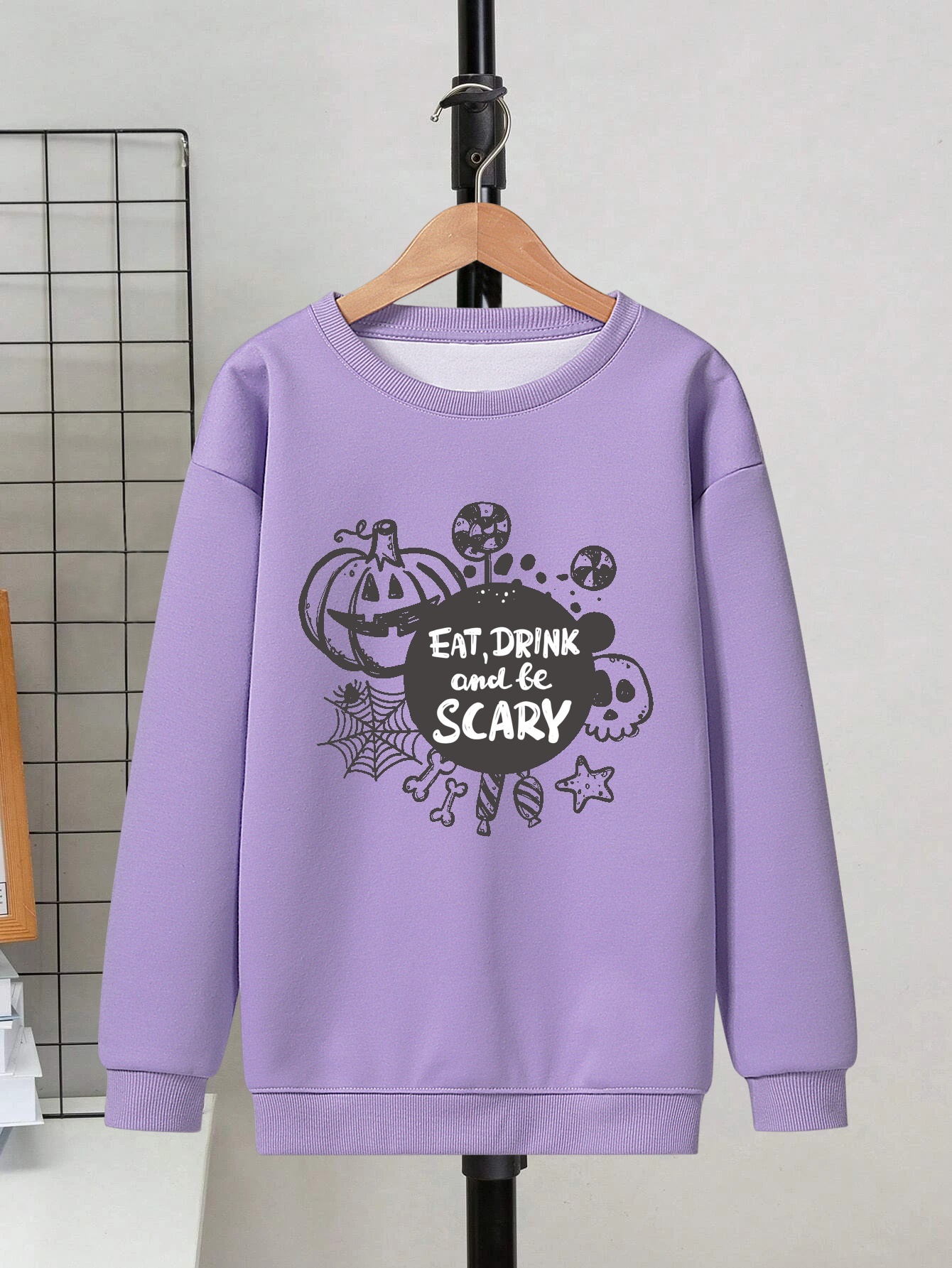 Long-Sleeve Midi Dress: Eat Drink and Be Scary (chateau green)